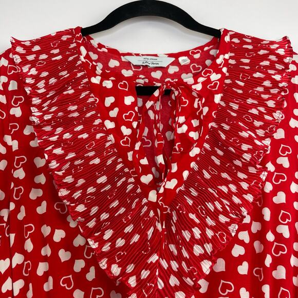 & Other Stories 2 of Hearts red white hearts dress ruffle neck line size 6 - Picture 3 of 16